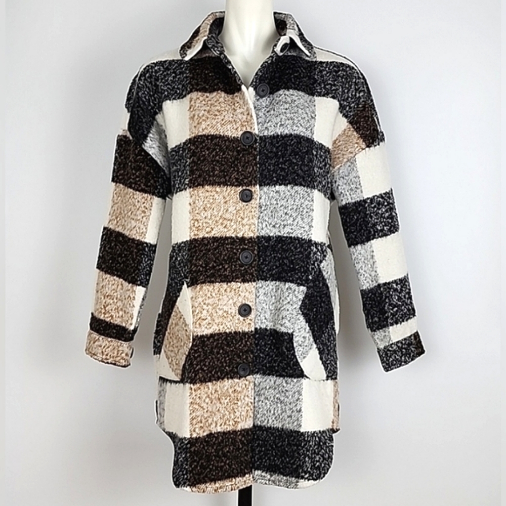 Plaid Women's Jacket - Black, White, Tan